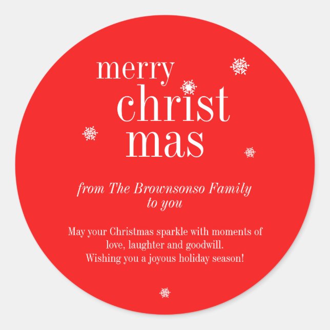 Sticker Rond Moderne Joyeux Noël mémoire rouge (Devant)