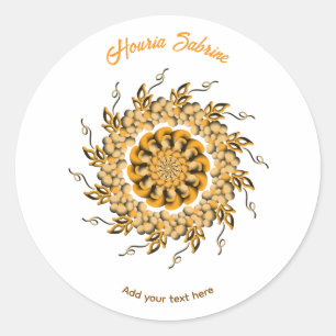Sticker Rond Moderne Mandala Doodle Floral Orange Blush 3D