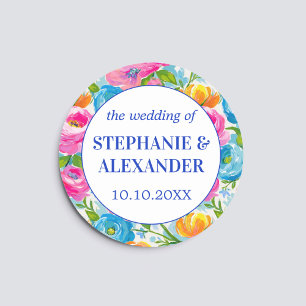 Sticker Rond Moderne Mariage Floral Coloré Lumineux Audacieux V