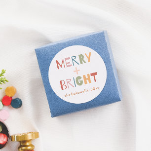 Sticker Rond Moderne Merry & & Bright Fun Coloré