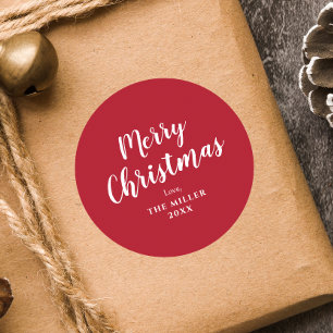 Sticker Rond Moderne minimal Rouge Joyeux Noël Famille Classiqu