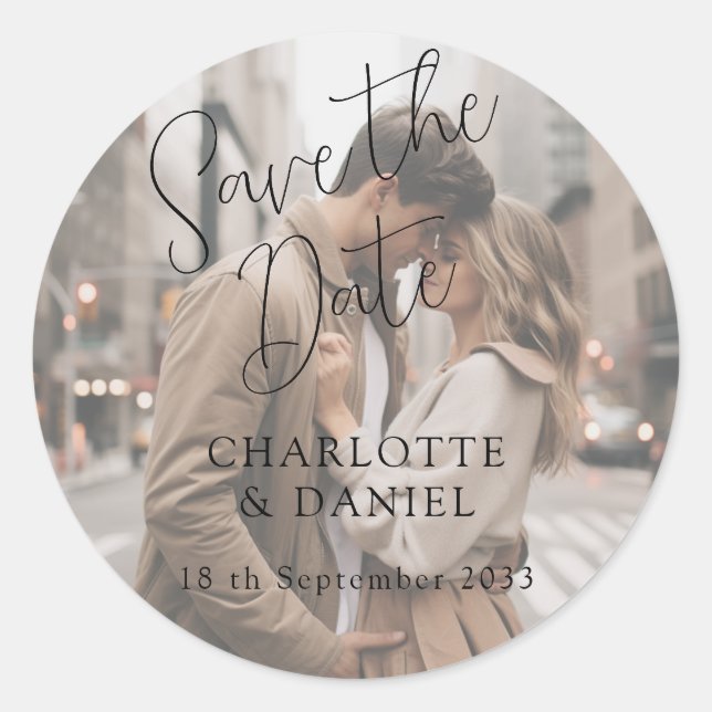 Sticker Rond Moderne, Minimal, Typographie, 1 Photo (Devant)