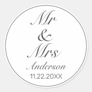 Sticker Rond Moderne minimaliste blanc noir M. MRS Mariage