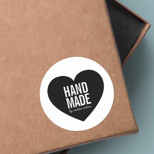 Sticker Rond Moderne minimaliste Coeur artisanal blanc et noir