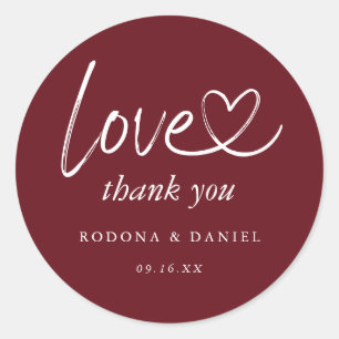 Sticker Rond Moderne minimaliste Merci Mariage Bourgogne