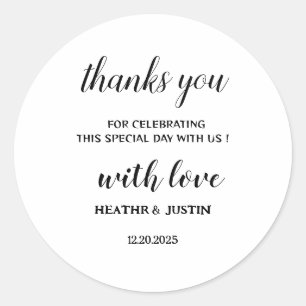 Sticker Rond Moderne minimaliste Merci Mariage Classic Round