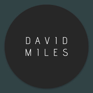 Sticker Rond Moderne Minimaliste Modifiable Nom Noir & Blanc
