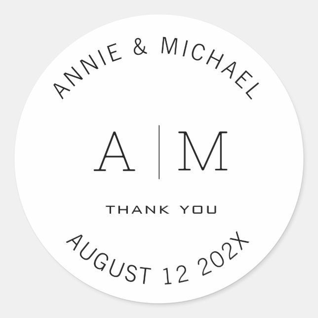 Sticker Rond Moderne, Minimaliste, Monogramme, Blanc (Devant)
