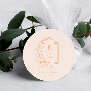 Sticker Rond Moderne Minimaliste Monogramme de Mariage