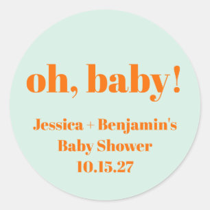 Sticker Rond Moderne Mint Mint Orange Baby shower Nom personnal