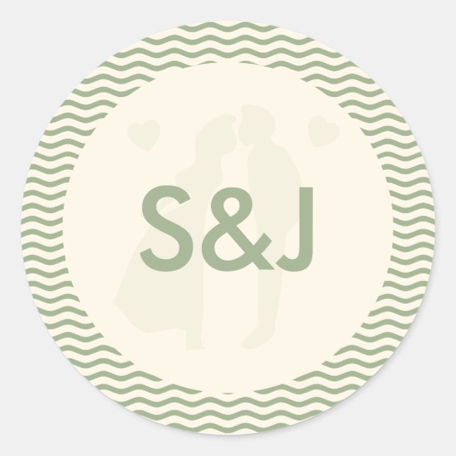 Sticker Rond Moderne Monogramme de mariage à rayures ondulées v (Devant)