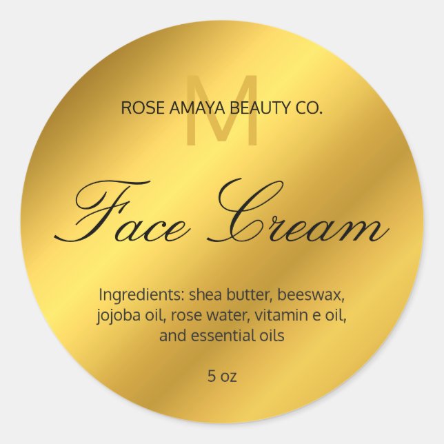 Sticker Rond Moderne Monogramme Or Gradient Beauté Spa Cosmétiq (Devant)