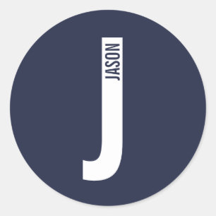 Sticker Rond Moderne Monogramme Personnalisé Gras et Nom