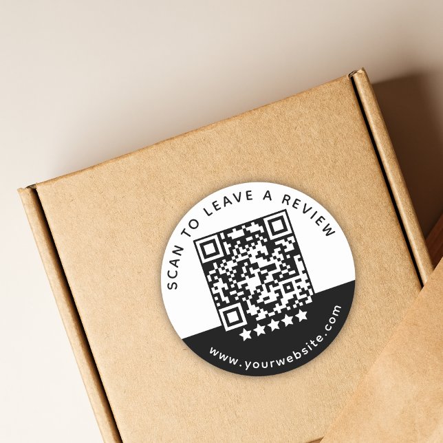 Sticker Rond Moderne Noir Blanc Affaires QR Code 5 Étoiles Exam (Créateur téléchargé)