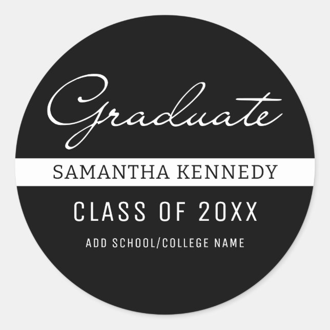 Sticker Rond Moderne Noir et Blanc 2025 Graduation (Devant)
