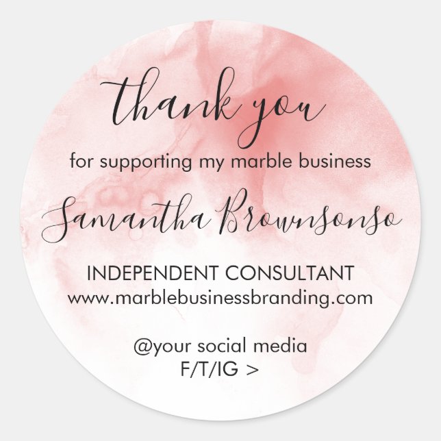 Sticker Rond Moderne Ombre Pink Watercolor fille patron merci (Devant)