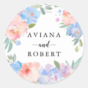 Sticker Rond Moderne Pastel Blue Rose Wreath Wedding Favor