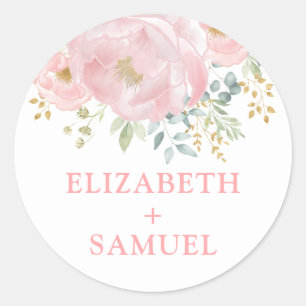 Sticker Rond Moderne Pastel Blush rose Floral Mariage