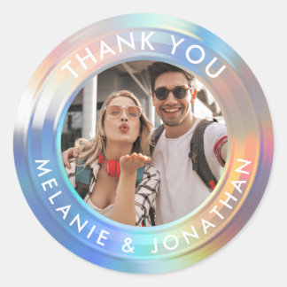 Sticker Rond Moderne Pastel Personnalisé Holographique Mariage