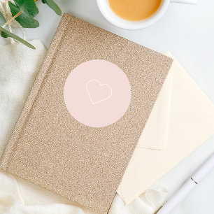 Sticker Rond Moderne Pastel Rose & Coeur Minimaliste Beau Cadea