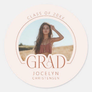 Sticker Rond Moderne Personnalisée Grad Photo Party Graduation