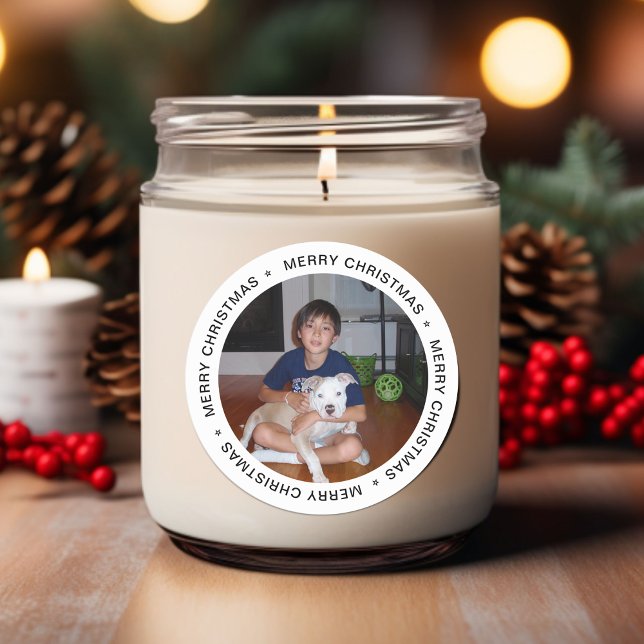 Sticker Rond Moderne Photo de Noël Joyeux (Modern Merry Christmas Photo Classic Round Sticker)