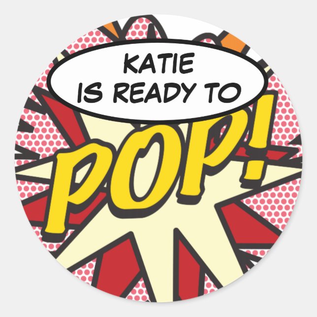 Sticker Rond Moderne Prêt à POP! Baby shower préféré (Devant)