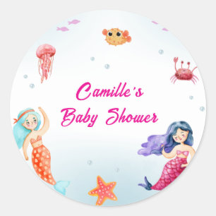 Sticker Rond Moderne Princesse Sirène Océan Baby shower de cora