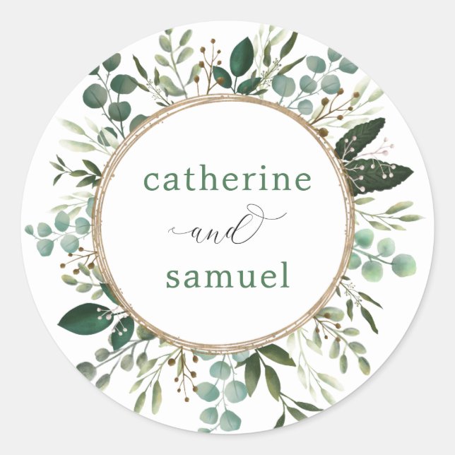 Sticker Rond Moderne + Propre Botanique Verdure Jardin Mariage (Devant)