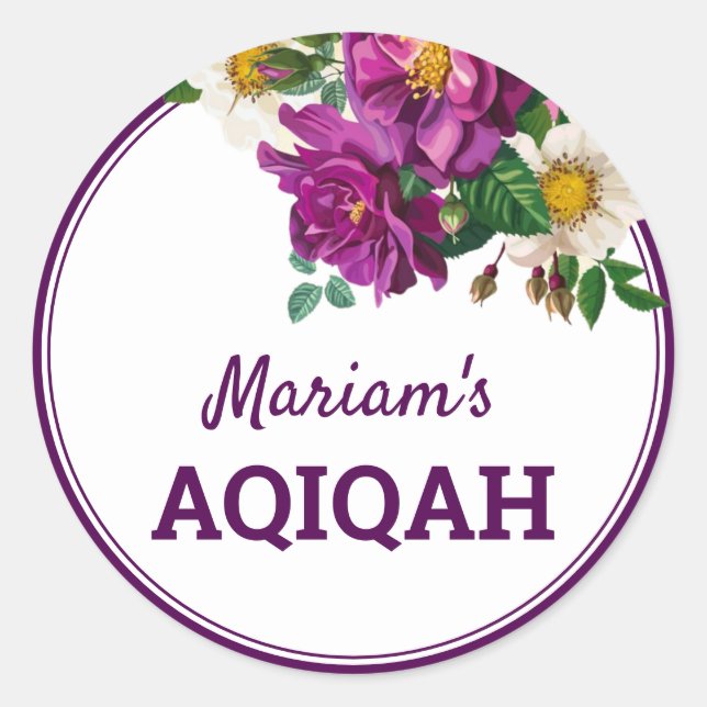 Sticker Rond Moderne Purple Floral Baby Girl Aqiqah (Devant)