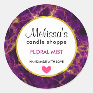 Sticker Rond Moderne Purple & Gold Abstrait Soap Candle Busines