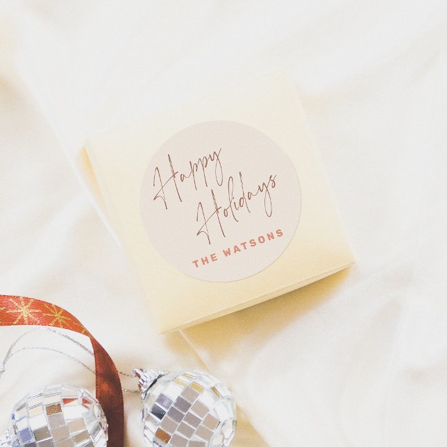 Sticker Rond Moderne Retro Happy Holidays Nom de famille (Créateur téléchargé)