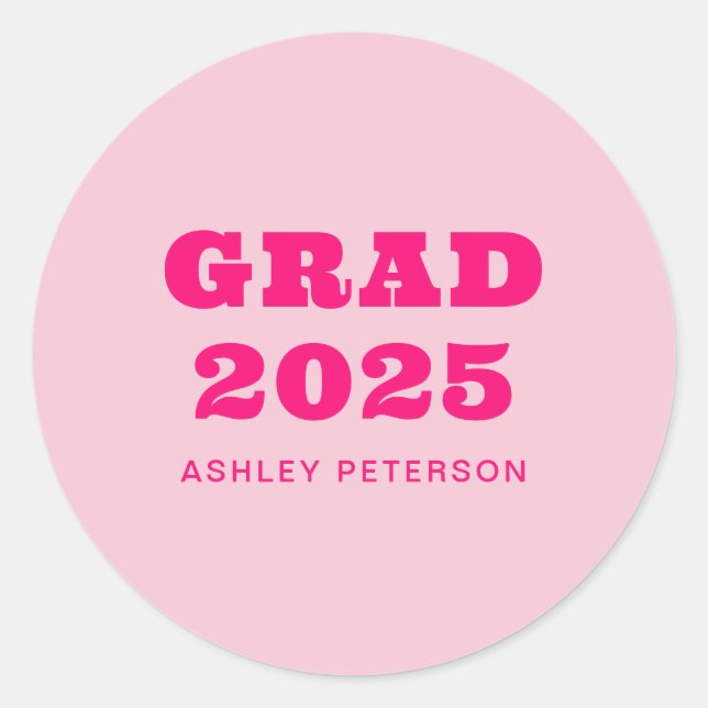 Sticker Rond Moderne Retro Rose Gras Typographie Graduation (Devant)