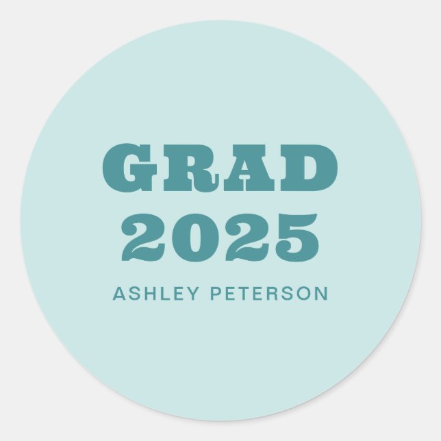 Sticker Rond Moderne Retro Turquoise Gras Typographie Graduatio (Devant)