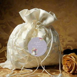 Sticker Rond Moderne Romantique Fleurs de Printemps Vase Fête d