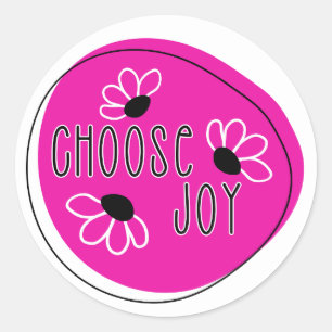 Sticker rond moderne rose et noir Choisissez Joy