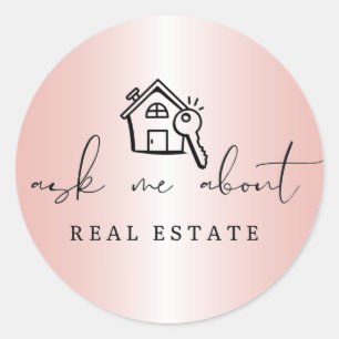 Sticker Rond Moderne rose Metallic Me Demander À Propos Immobil