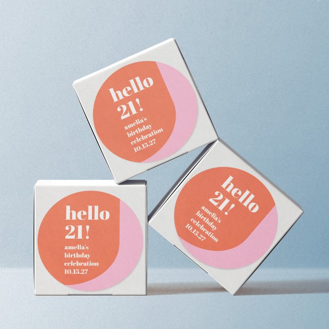 Sticker Rond Moderne rose orange mignon gras 21e anniversaire p (Créateur téléchargé)