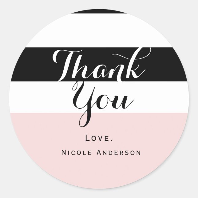 Sticker Rond Moderne Rose Pâle Noir et Blanc à Rayures Soirée (Devant)