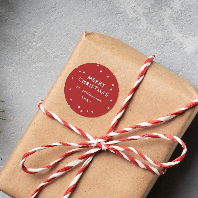 Sticker Rond Moderne rouge festif et points blancs Joyeux Noël (Créateur téléchargé)