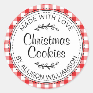 Sticker Rond Moderne Rustique fait maison de Noël Cookies Rouge