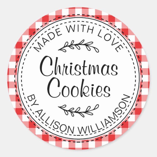 Sticker Rond Moderne Rustique fait maison de Noël Cookies Rouge (Devant)