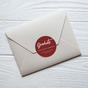Sticker Rond Moderne Script Maroon Blanc Graduation