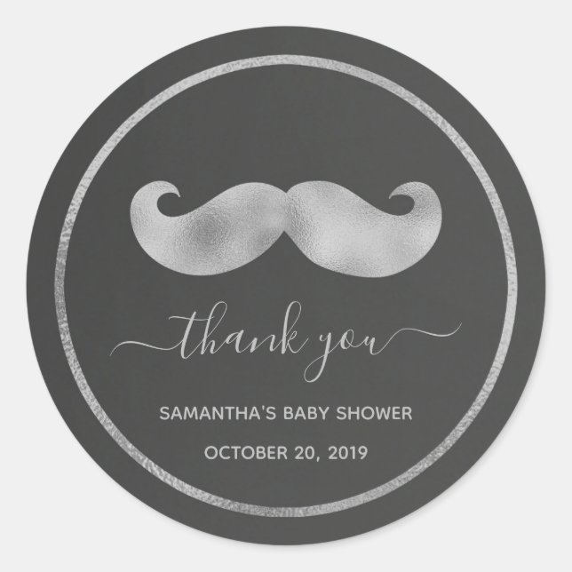 Sticker Rond Moderne simple Black Silver Merci de moustache (Devant)