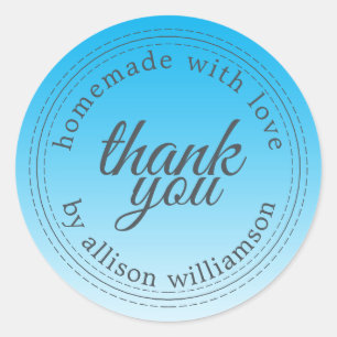 Sticker Rond Moderne simple bleu ciel ombré merci
