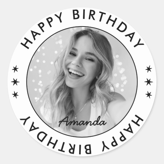 Sticker Rond Moderne simple élégant classique Joyeux photo d'an (Devant)