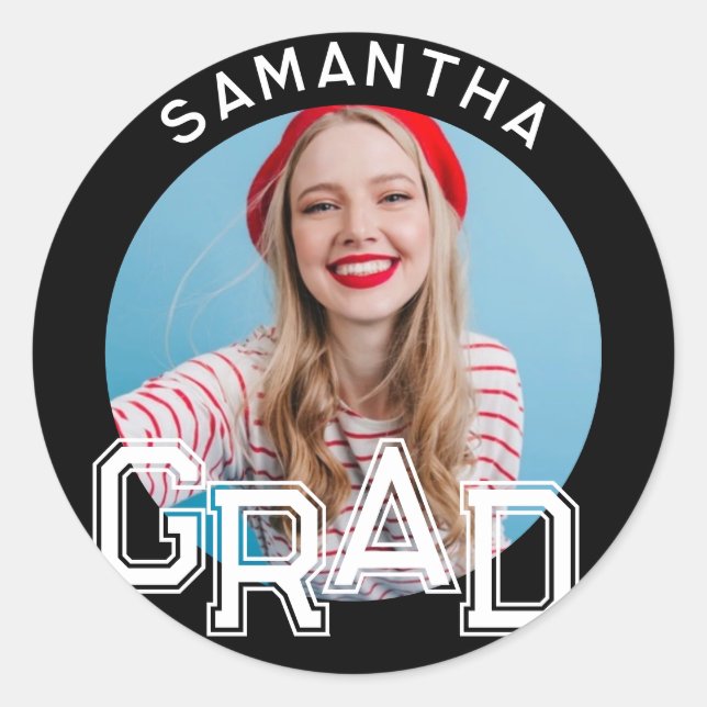 Sticker Rond Moderne Simple High School - Photo Graduation (Devant)