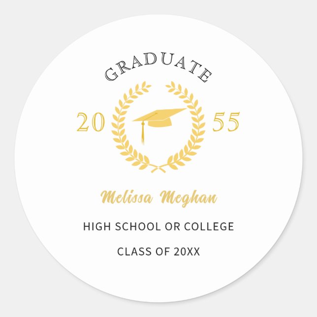 Sticker Rond Moderne Simple Laurel Wreath Gold Casquette Party  (Devant)
