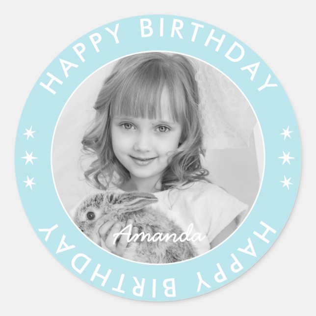 Sticker Rond Moderne Simple mignonne Enfants Bleu Joyeux Annive (Devant)