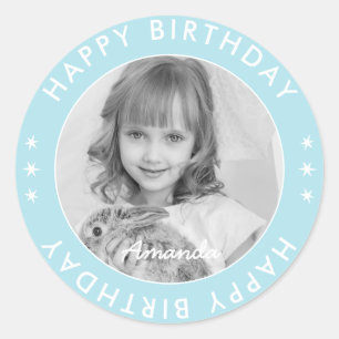 Sticker Rond Moderne Simple mignonne Enfants Bleu Joyeux Annive